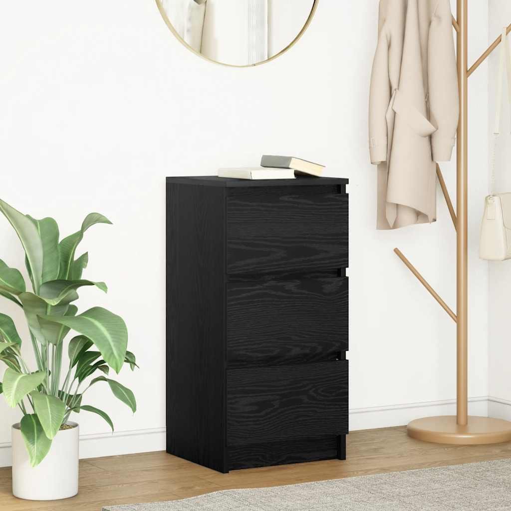 Walplus Engineered Wood 3 Drawer Sideboard - Black Oak - 37.5 x 35 x 76 cm