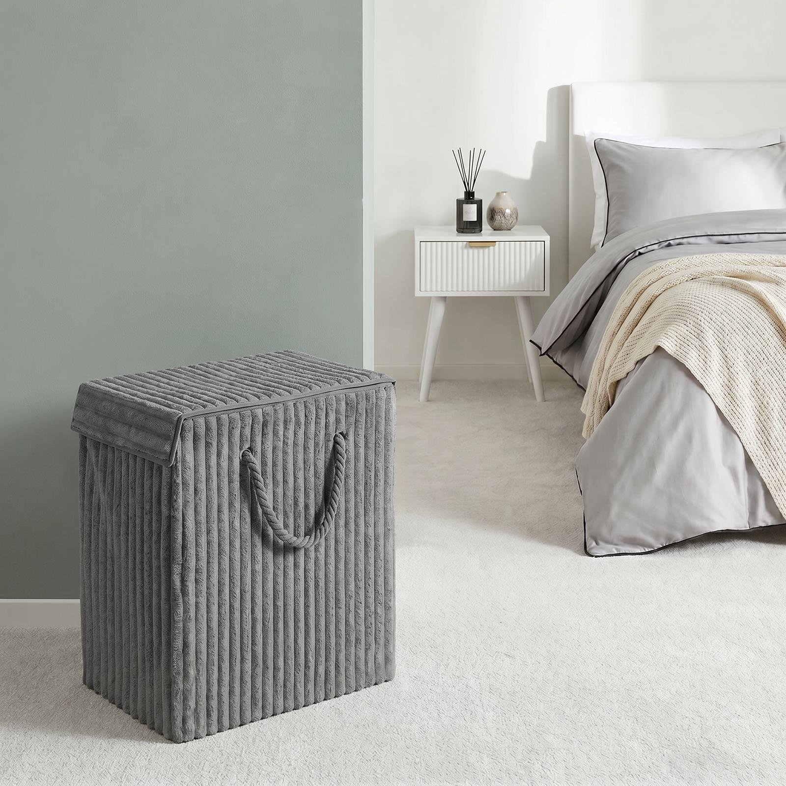 OHS Ribbed Faux Fur Foldable Laundry Basket - Charcoal