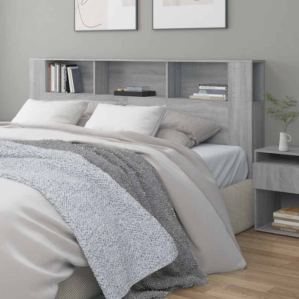 Walplus Engineered Wood Headboard Cabinet - Grey and Oak - 200 x 18.5 x 104.5 cm