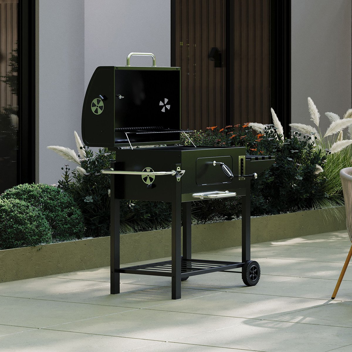 Charles Bentley Ottimo 415 Charcoal BBQ Grill with Thermometer - Black