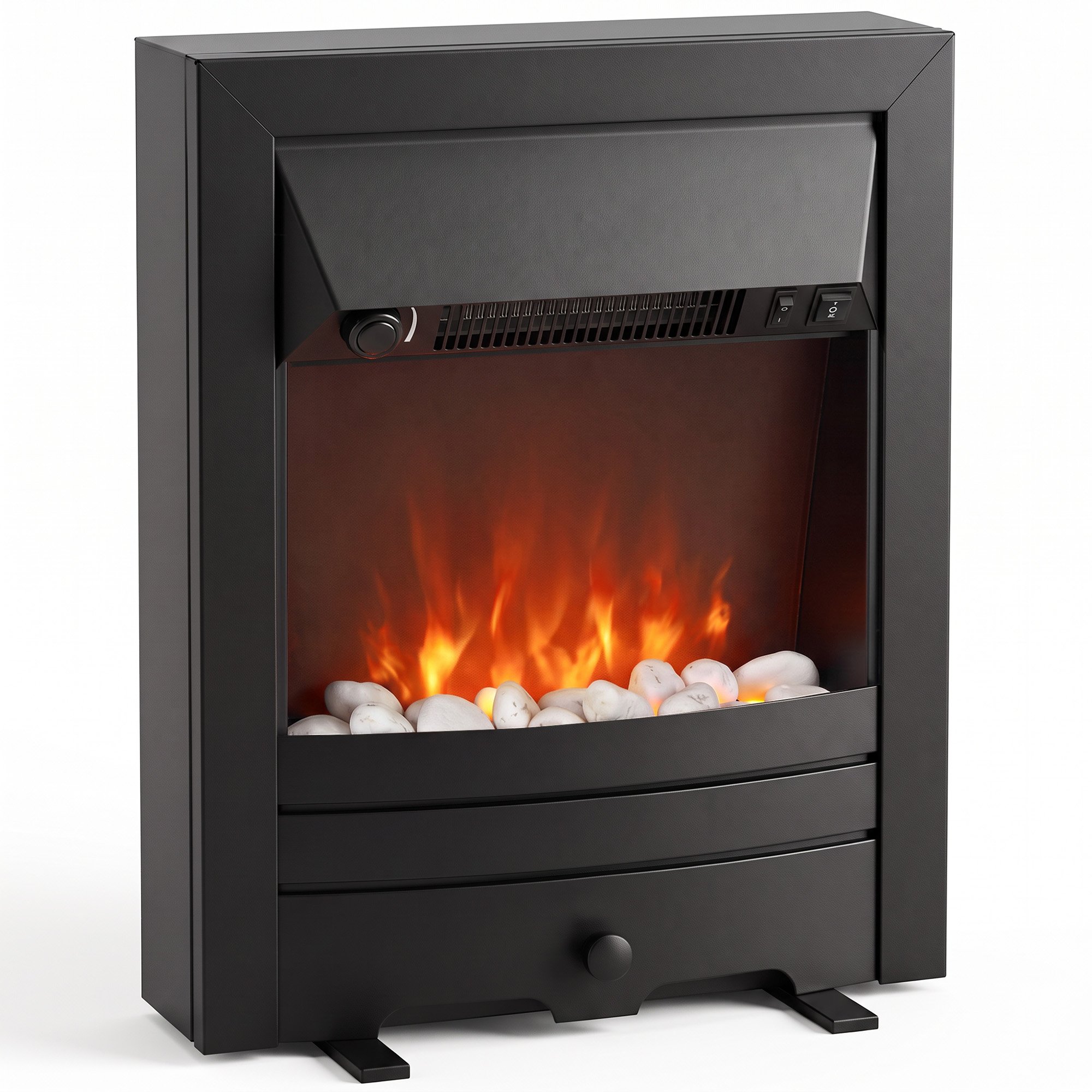 HOMCOM 2000W Freestanding Inset LED Flame Electric Fireplace Stove – Matt Black