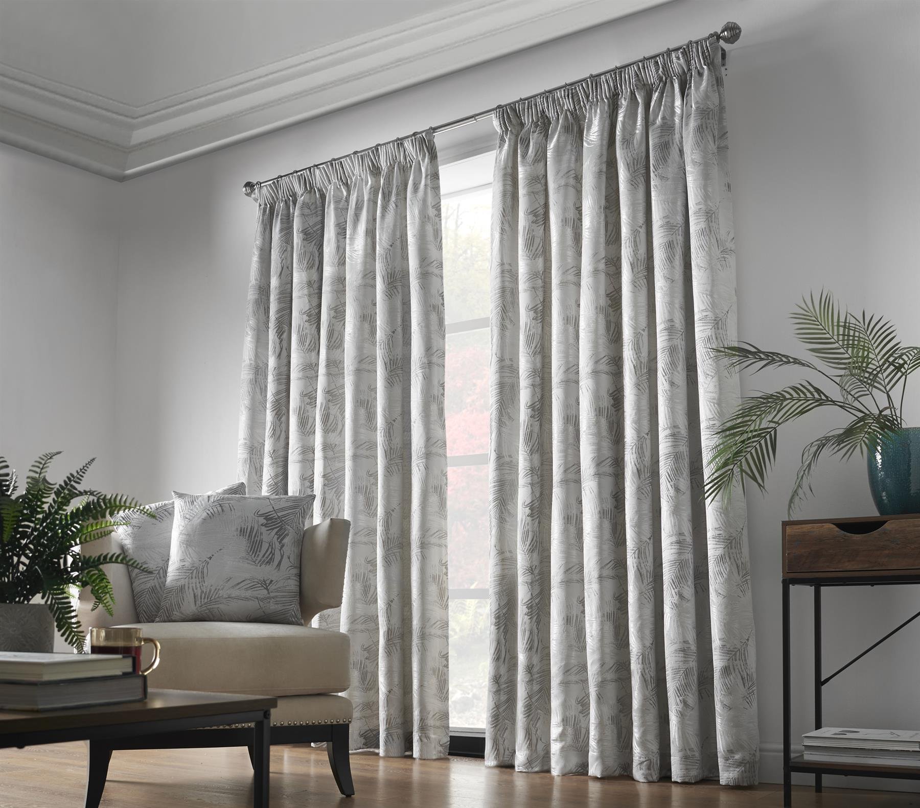 Alan Symonds Fiji Pencil Pleat Curtains - Silver - 168 x 229cm