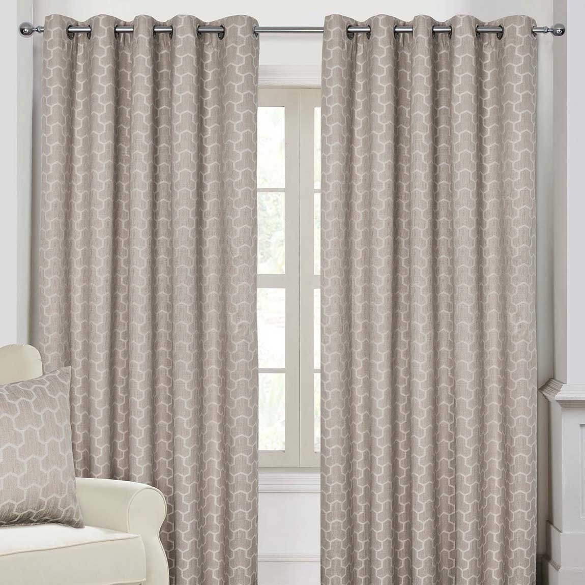 Homescapes Natural Geometric Jacquard Blackout Eyelet Curtains - 228cm x 182cm