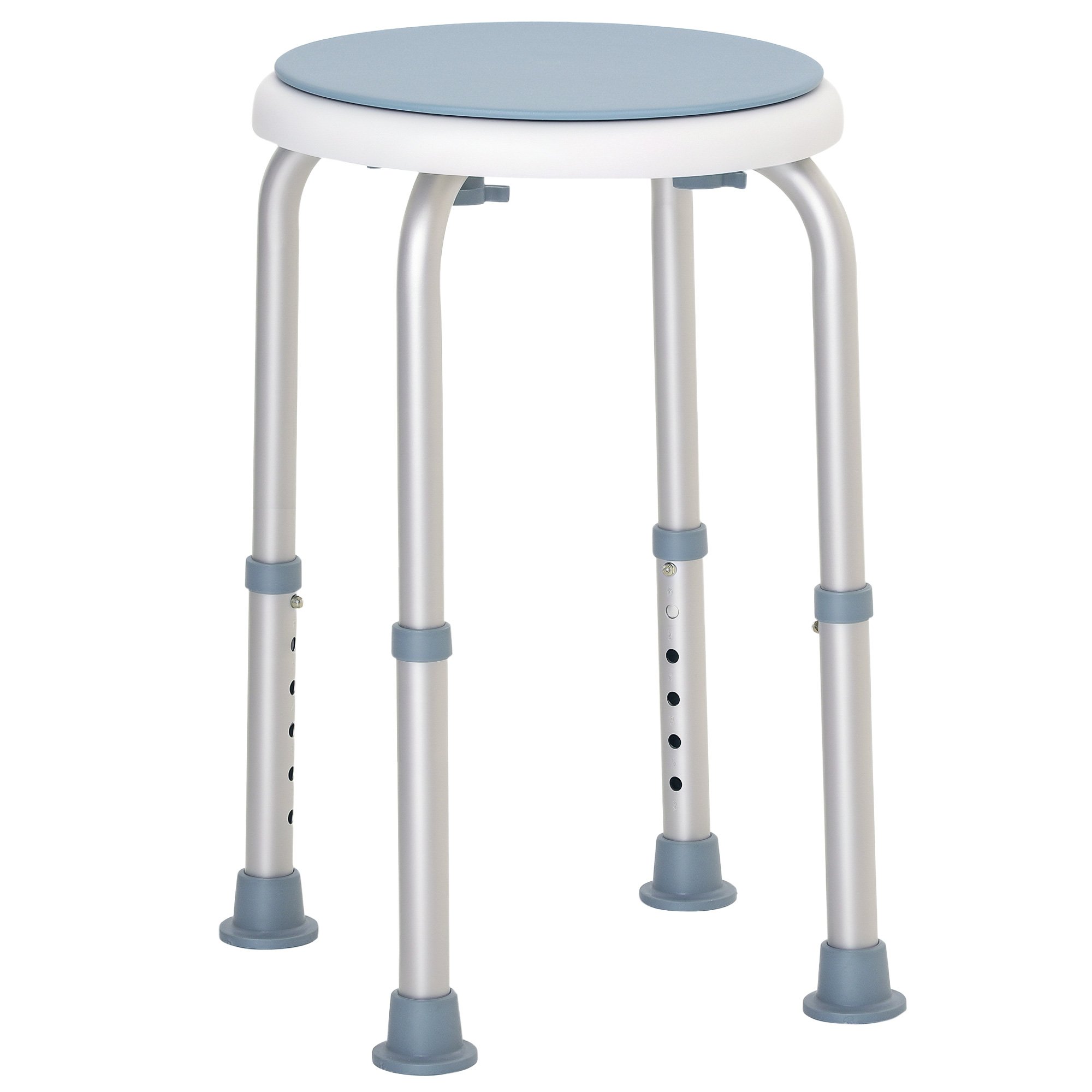 HOMCOM Aluminium Swivel Shower Stool with Adjustable Height - Light Blue