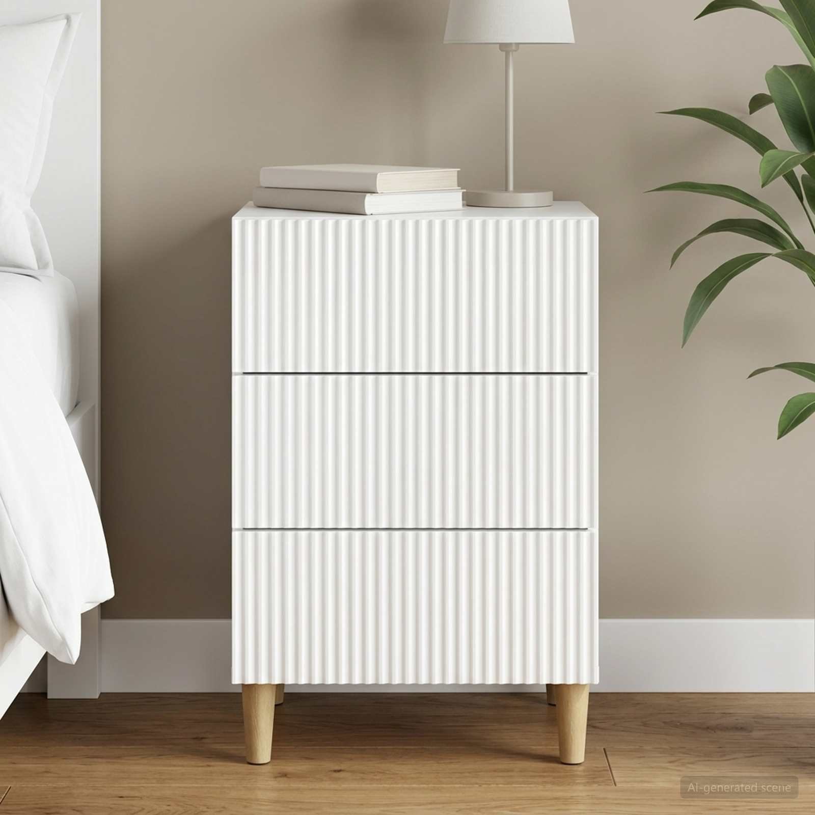 Walplus 1 Drawer Bedside Unit - High Gloss White - 43 x 41 x 66.5 cm