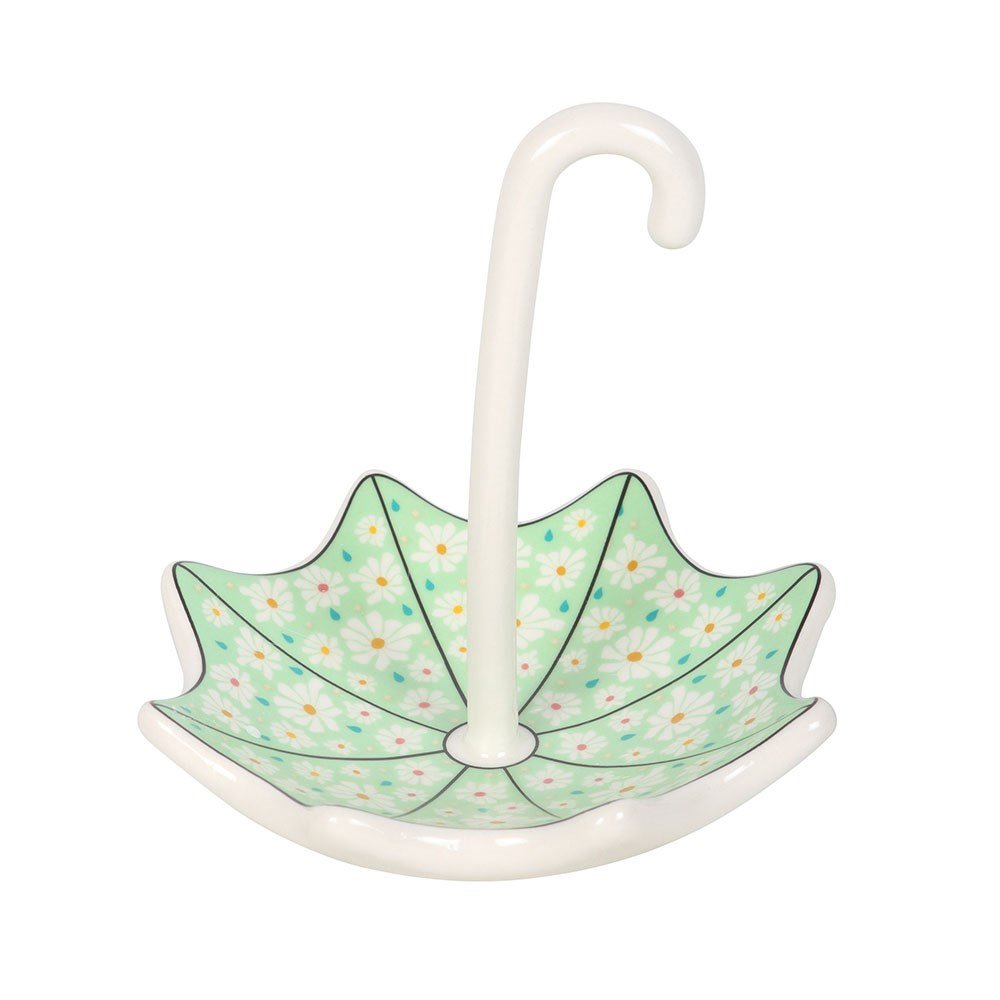 Something Different Floral Umbrella Trinket Dish - Green & White