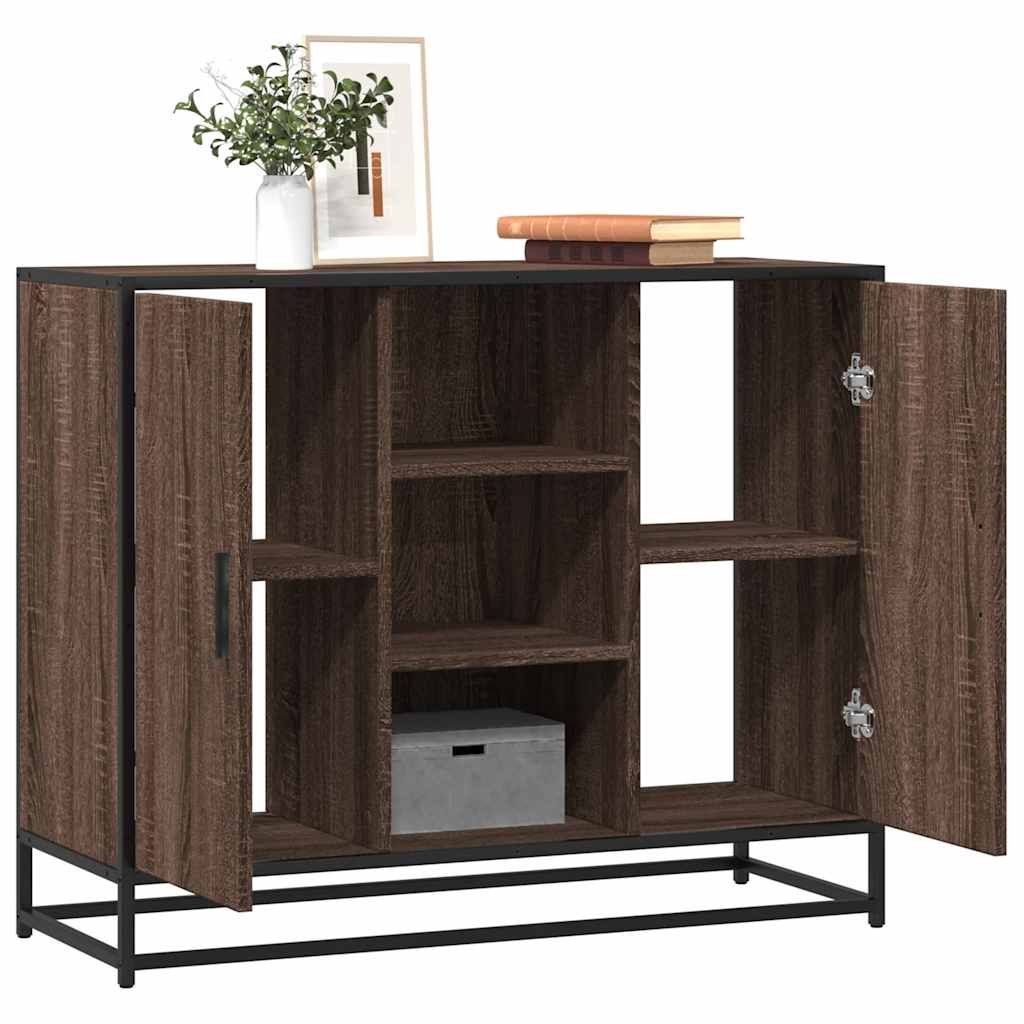 Walplus Engineered Wood Storage Cabinet Sideboard - Brown Oak - 92 x 35 x 76 cm
