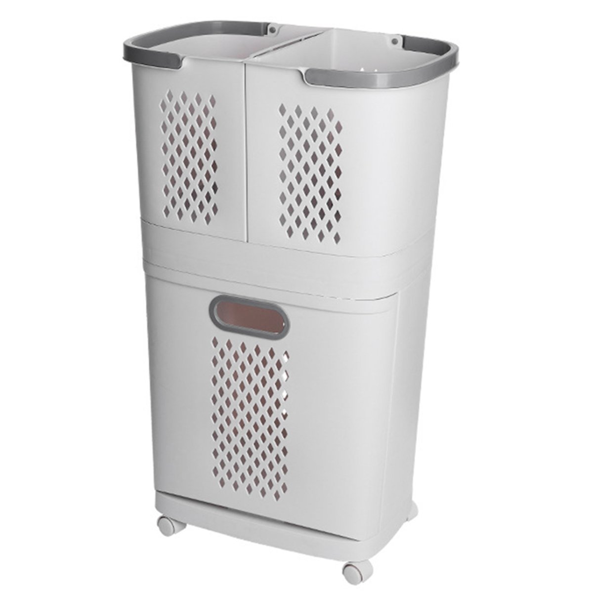 Living and Home 3 Section Laundry Sorter on Wheels - White