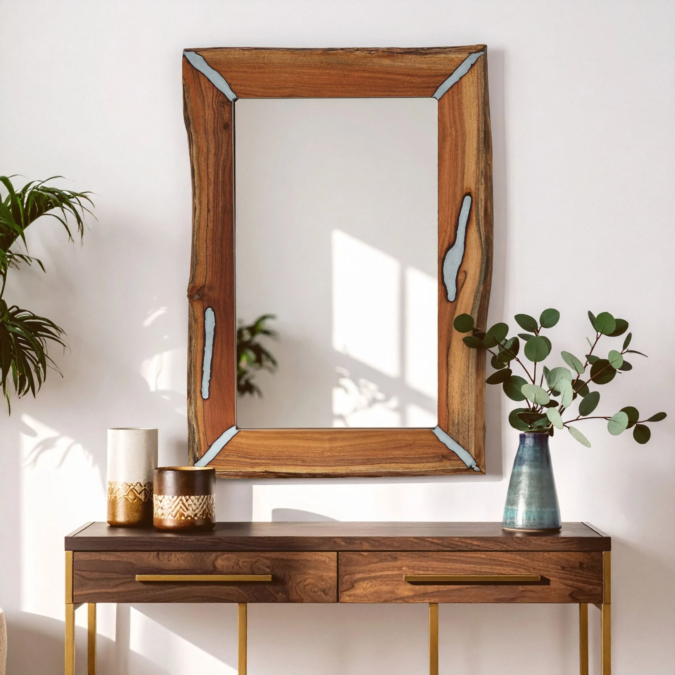 Orsina Almora Acacia Wood Wall Mirror – Silver