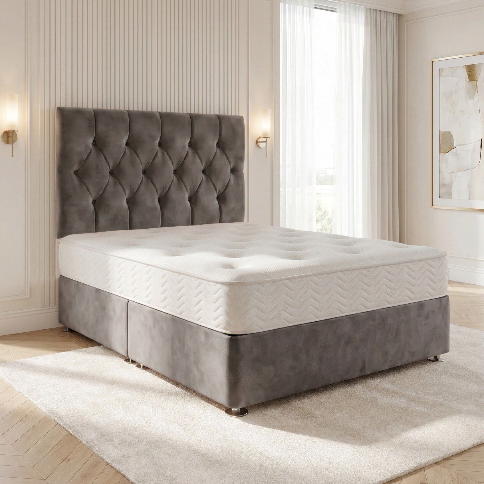 Somnior Chester Velvet Small Single Open Coil Divan Bed Set - Charcoal