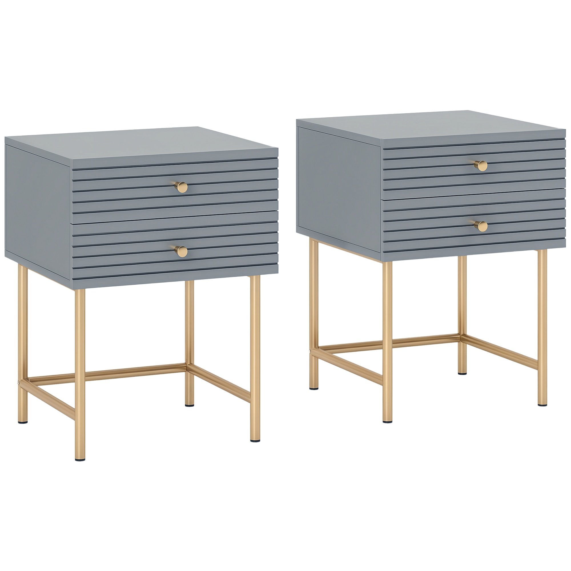 HOMCOM Set of 2 Two Drawers Bedside Tables - Grey