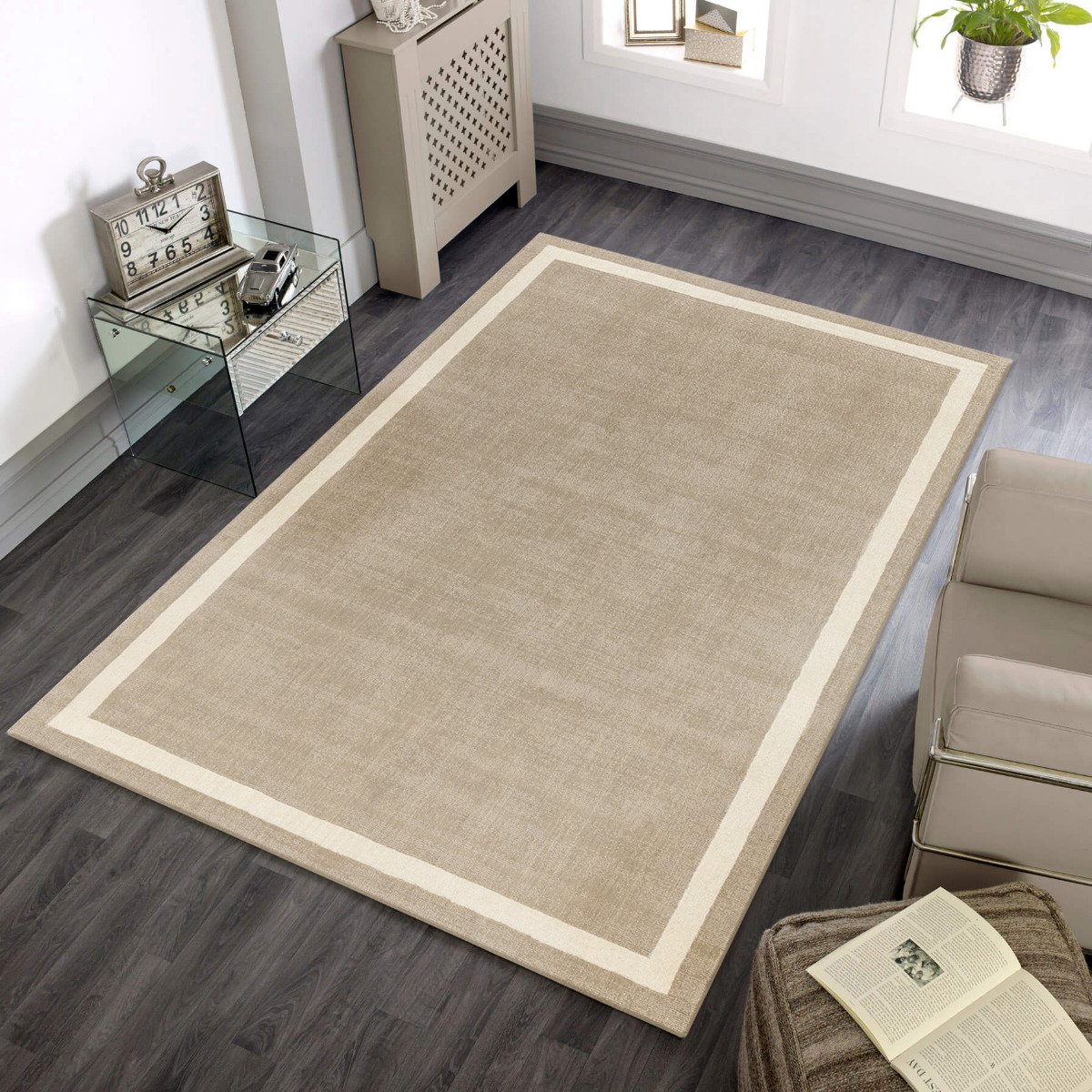 Mega Flooring Beige Handmade Bordered Rug - 120 x 170cm