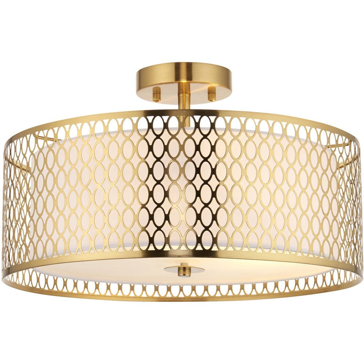 Loops Direct Steel Fabric and Glass Semi Flush Ceiling Light - Gold Effect