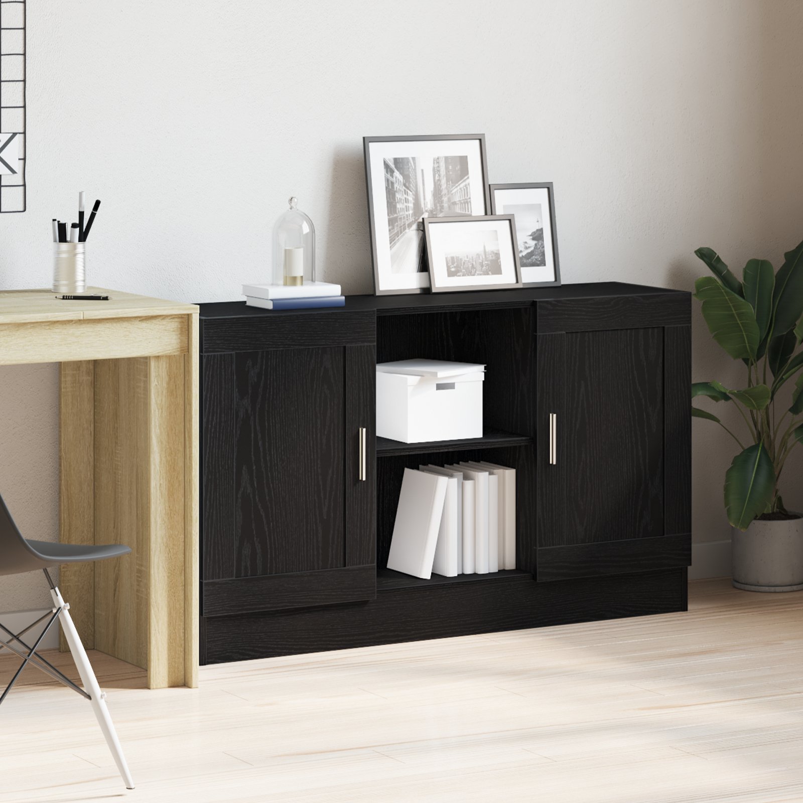 Walplus Engineered Wood Sideboard - Black Oak - 120 x 30.5 x 70 cm