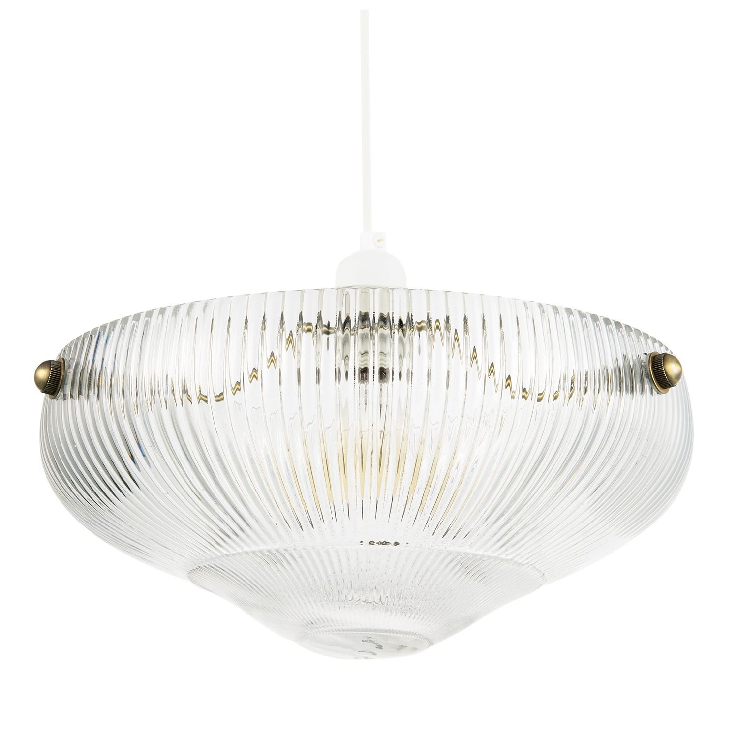 Happy Homewares Transparent Mini Line Ribbed Glass Bowl Pendant Shade - 32cm