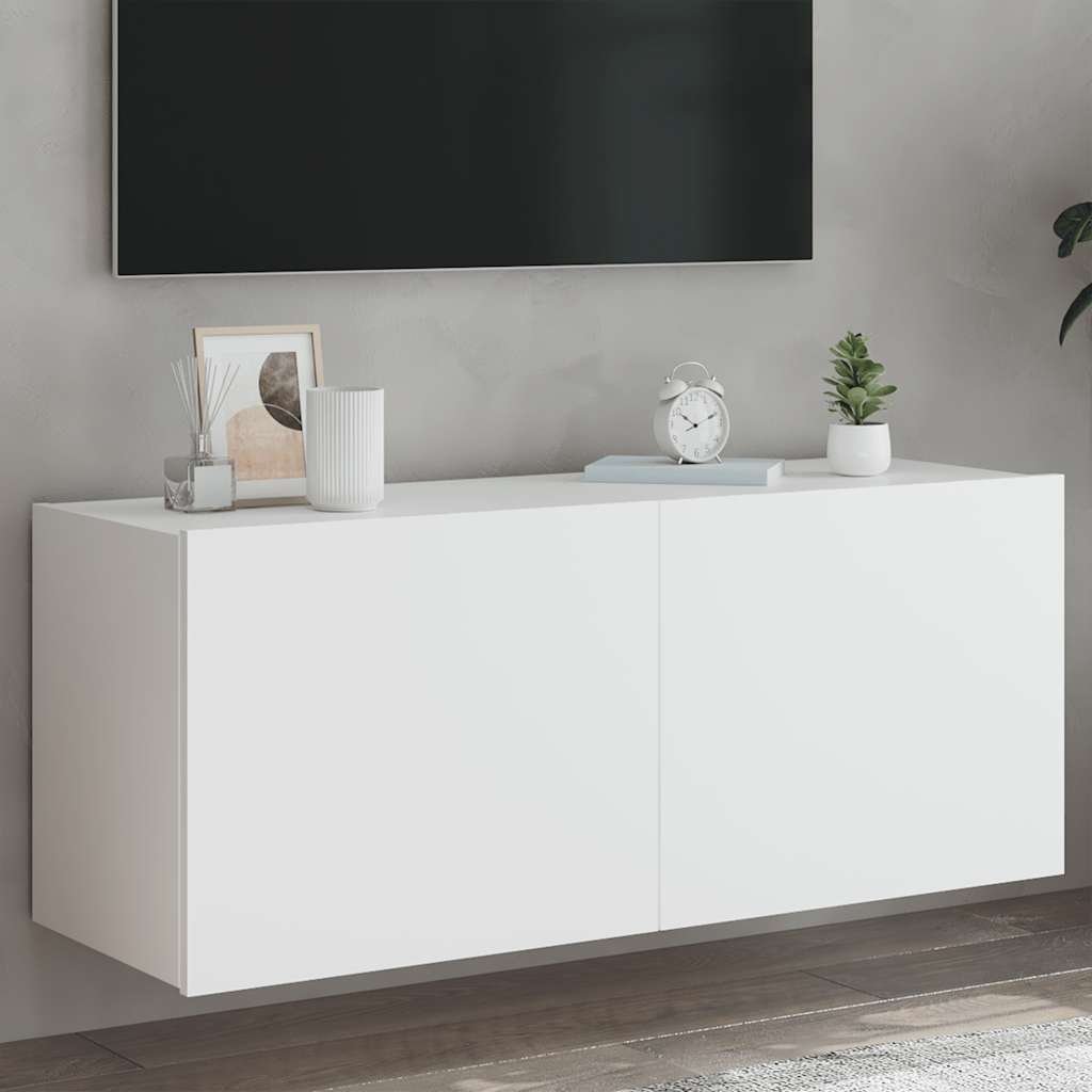 Walplus LED Engineered Wood TV Wall Unit - White - 100 x 35 x 41 cm