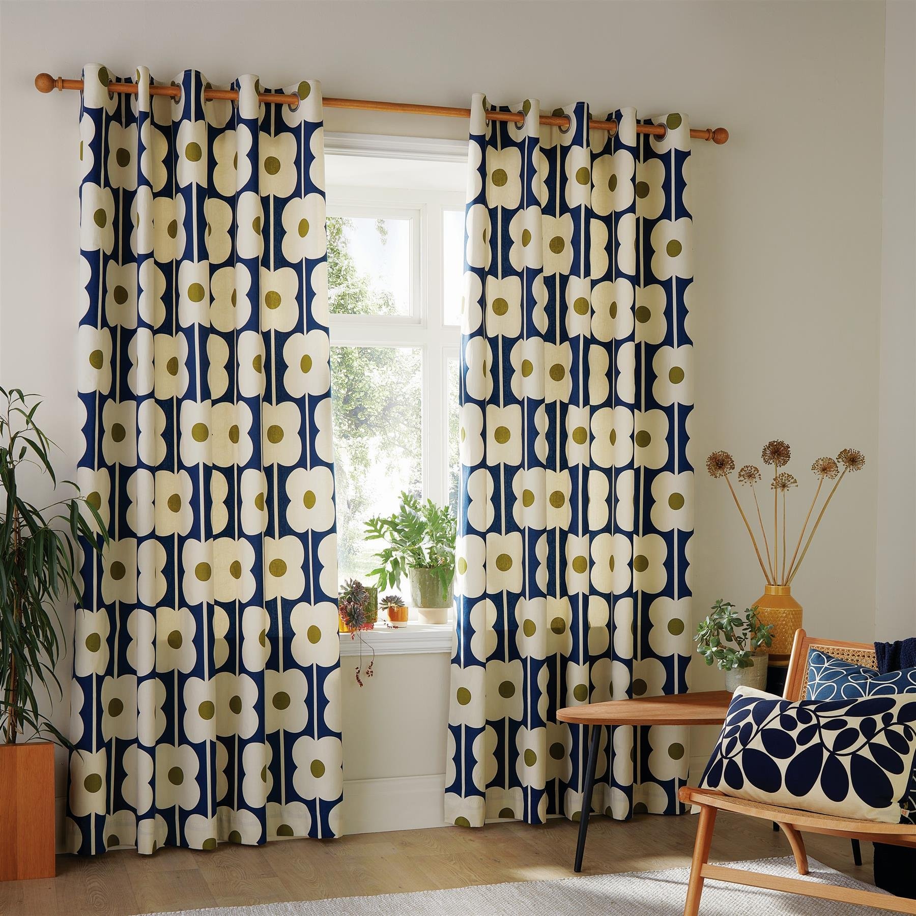 Orla Kiely Abacus Flower Eyelet Curtains - Navy - 168 x 229cm