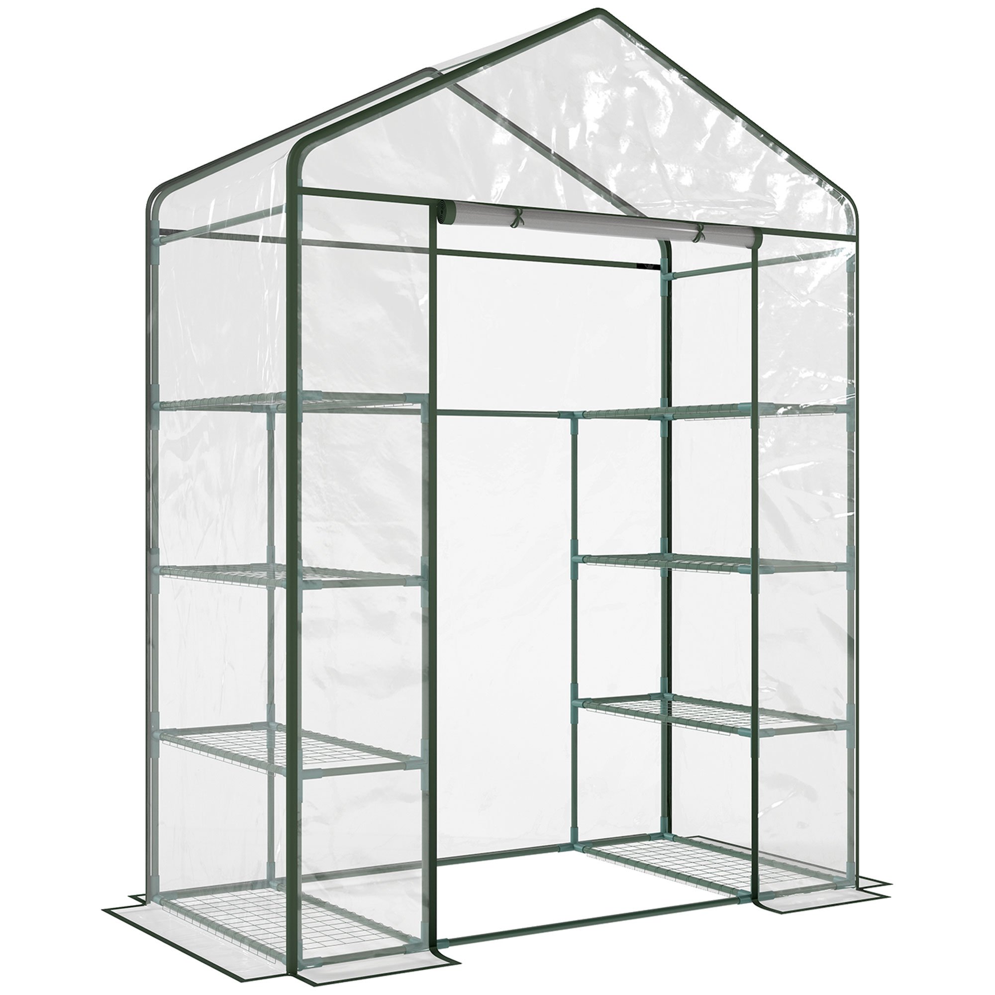 Outsunny PVC Cover Steel Frame Walk-In Greenhouse – Dark Green