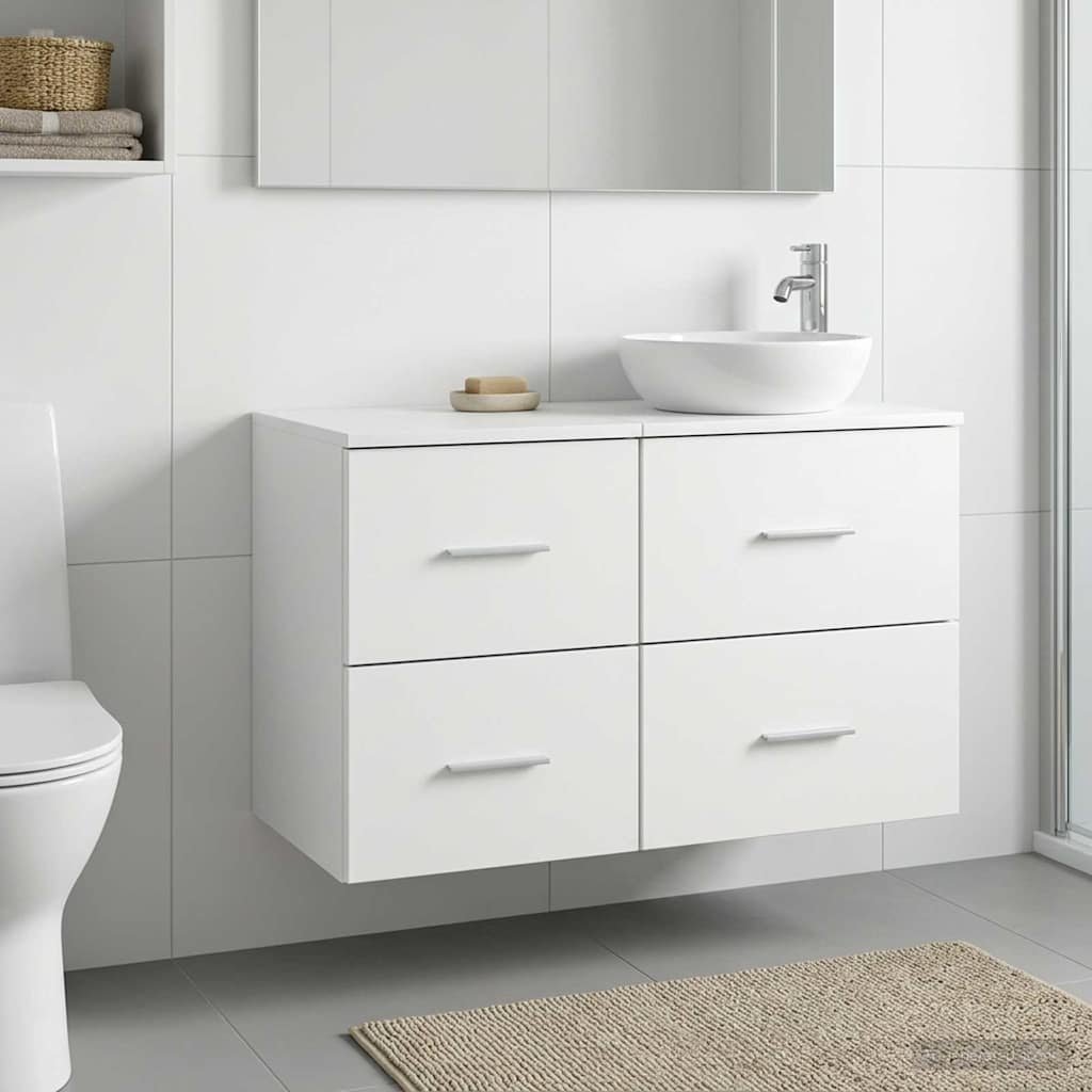 Walplus Wood Bathroom Cabinet with 2 Drawers - White - 30 x 44.5 x 50 cm