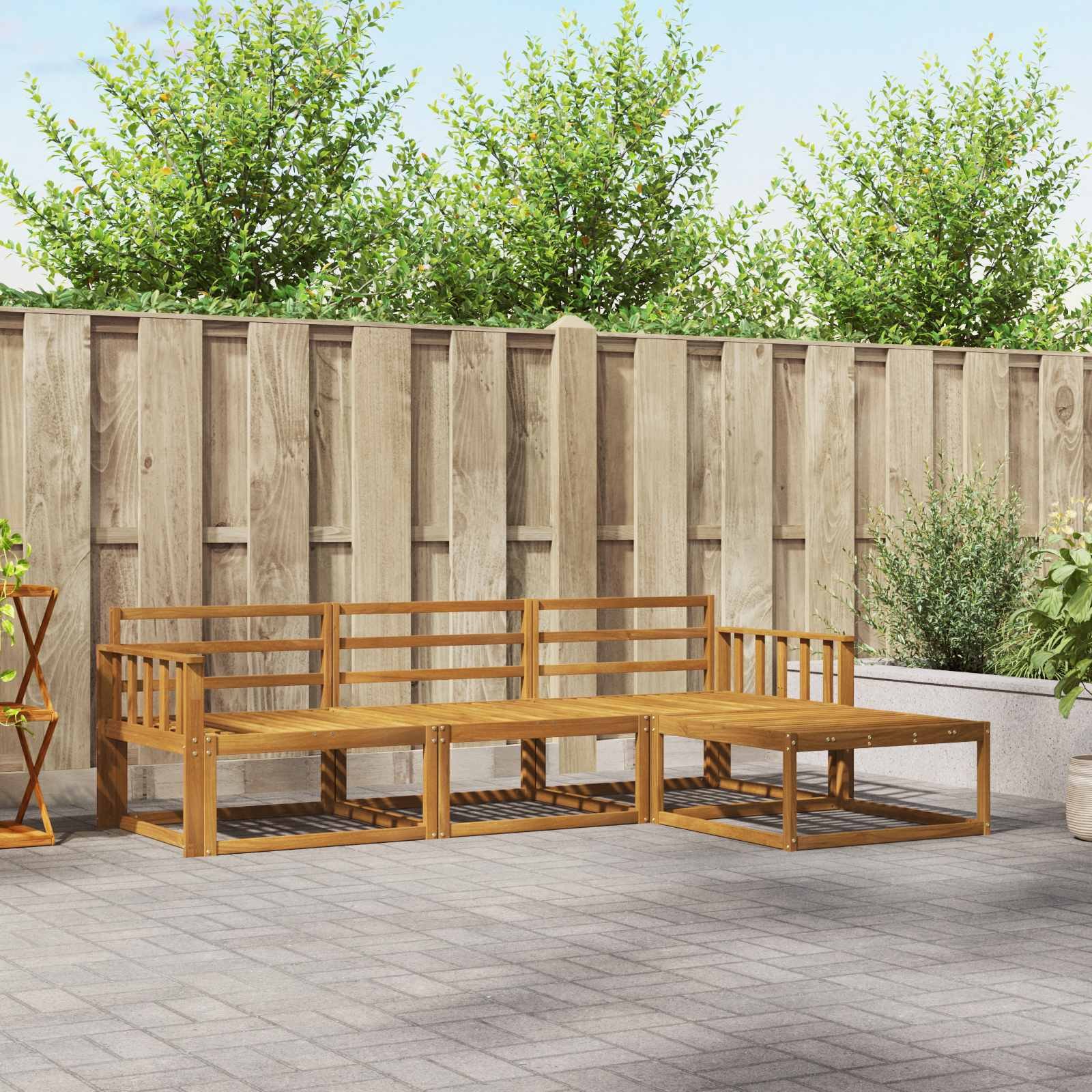 Walplus 4 Piece Solid Acacia 37 cm Seat - Natural - 249.5 x 162.5 x 73 cm