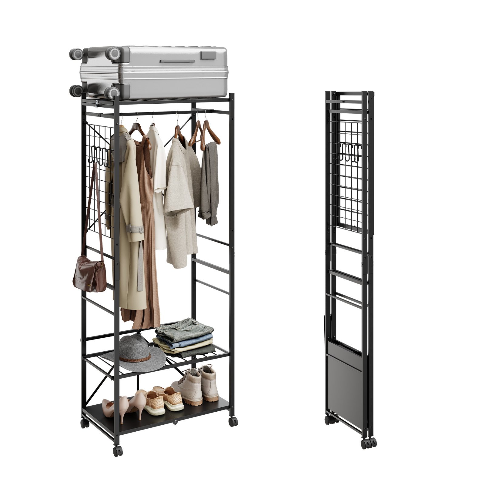 SoBuy 3 Shelf Heavy Duty Clothes Rail on Wheels - Black