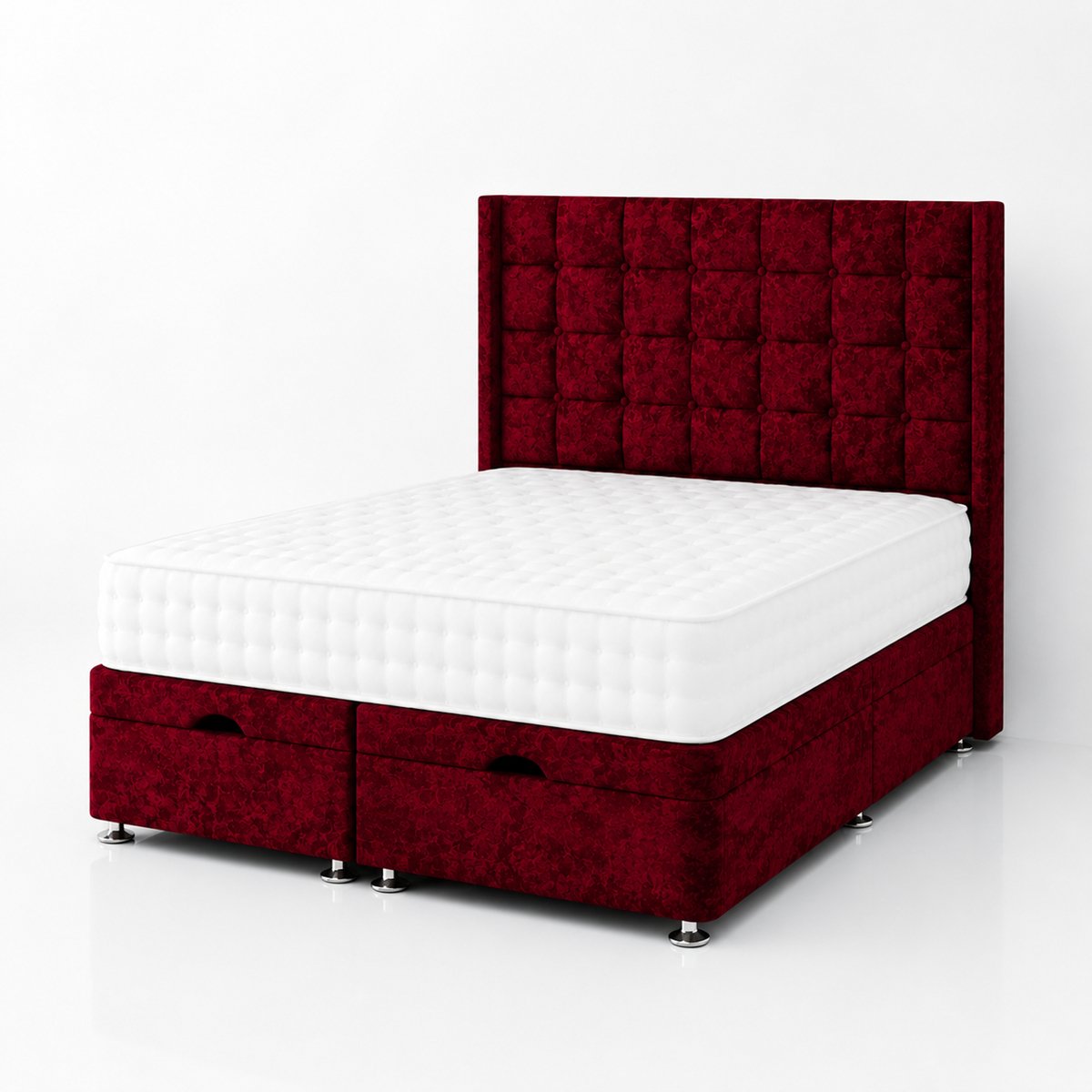 Comfy Deluxe Kai 5ft King Size Ottoman End Lift  Bed Set - Crush Red