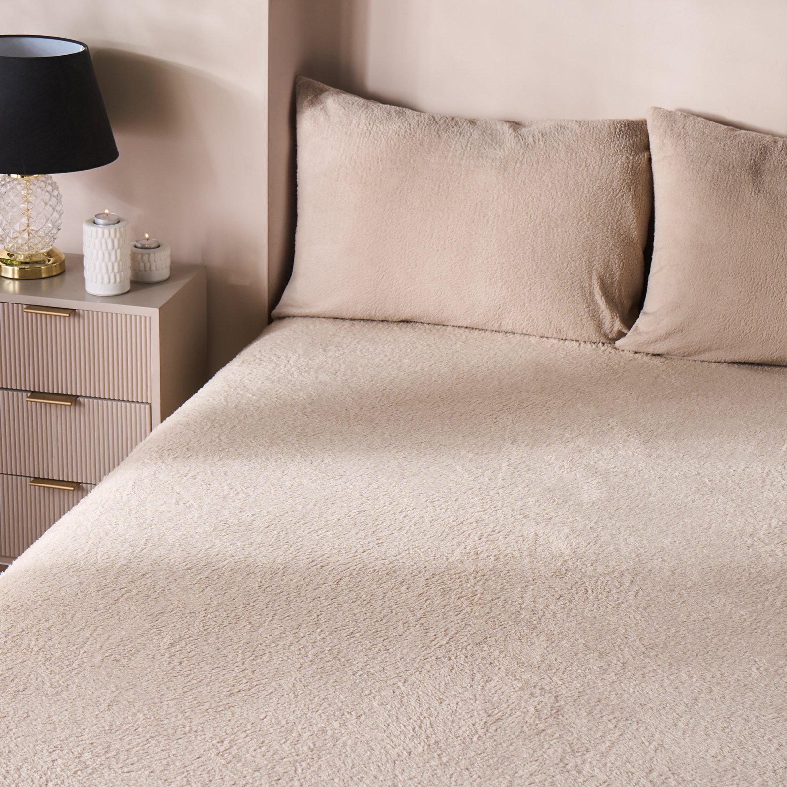 OHS Teddy Fleece Thermal Fitted Bed Sheet Stone - King