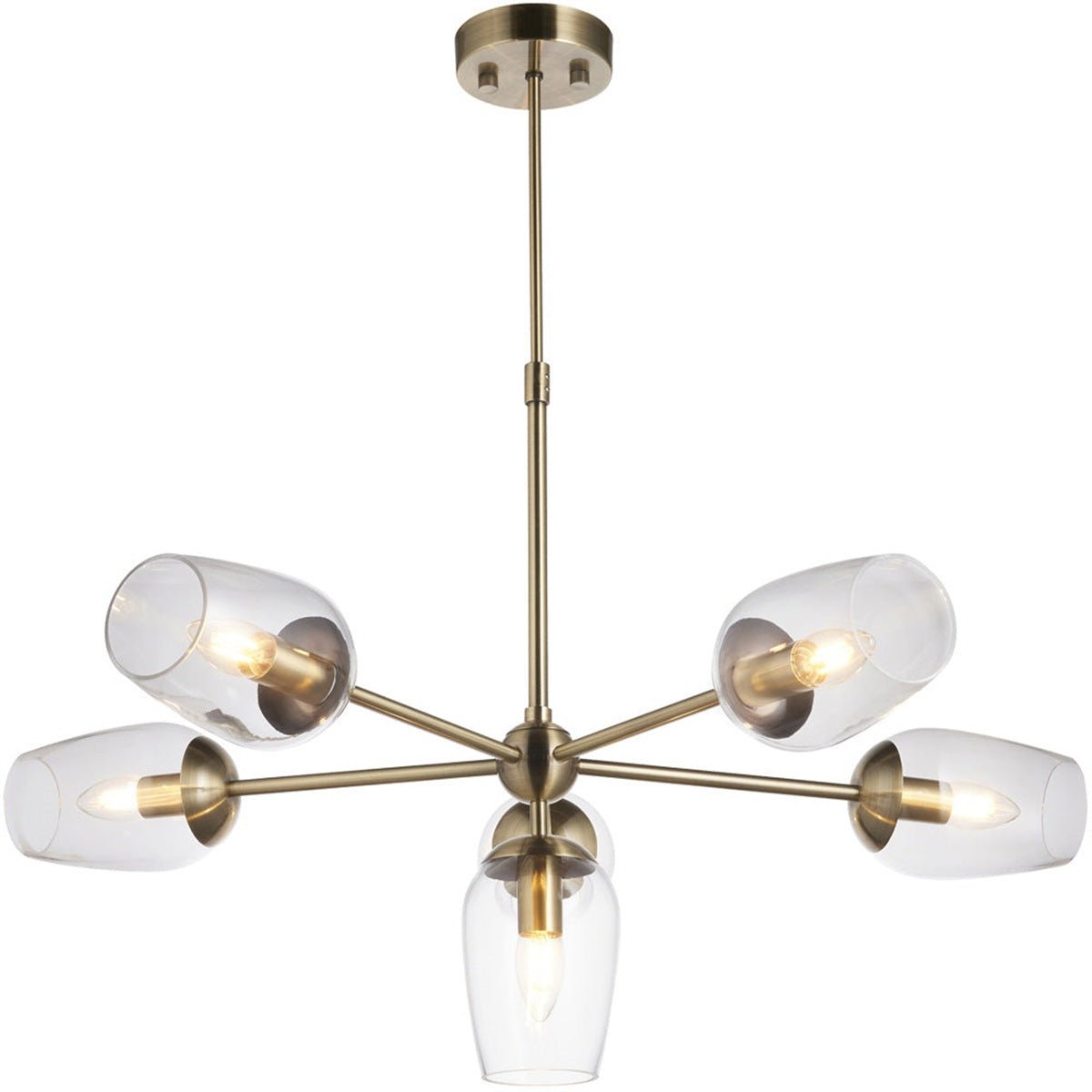 Loops Direct Multi-Arm Steel Glass Pendant Light - Antique Brass