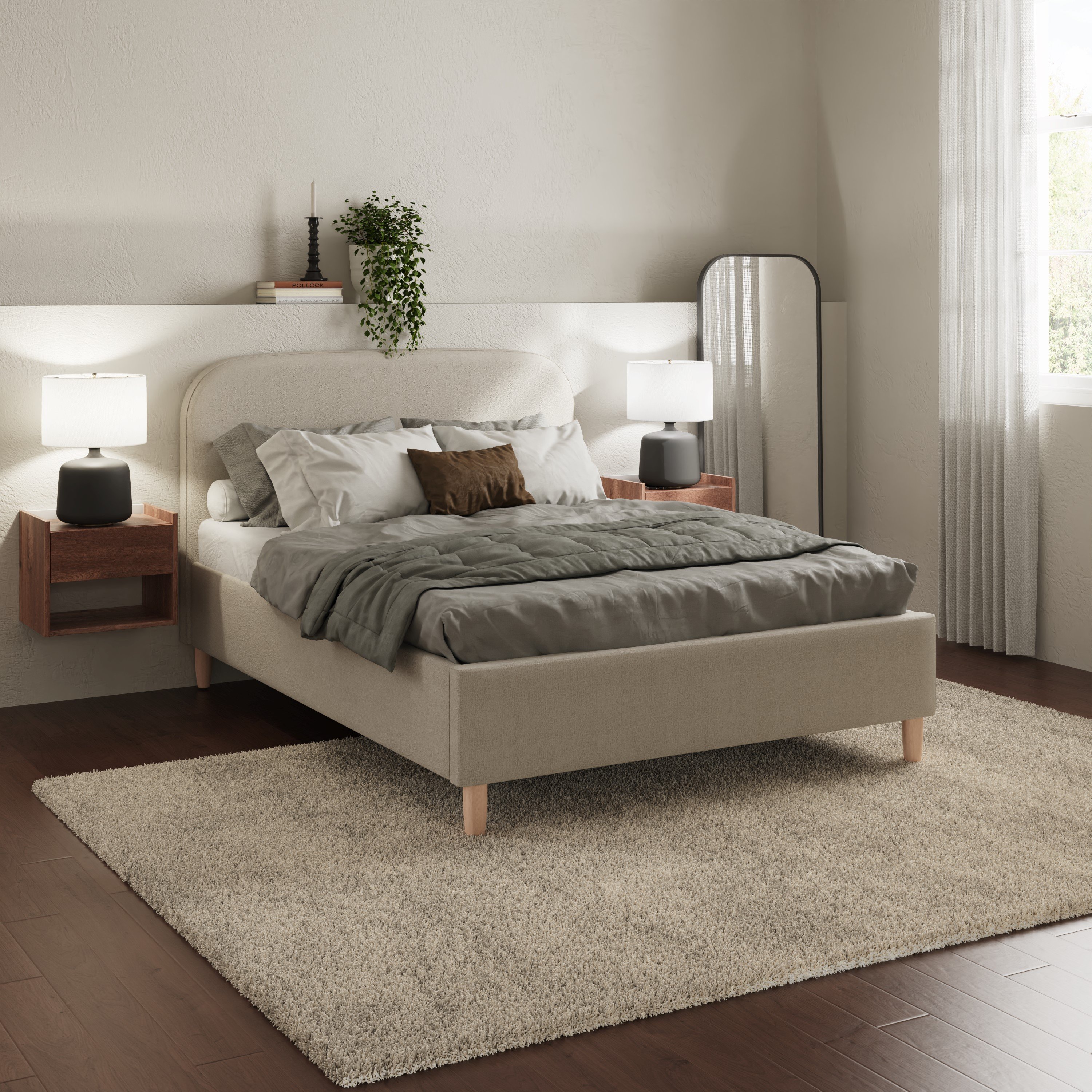 GFW Florence Double Boucle End Lift Ottoman Bed - Stone