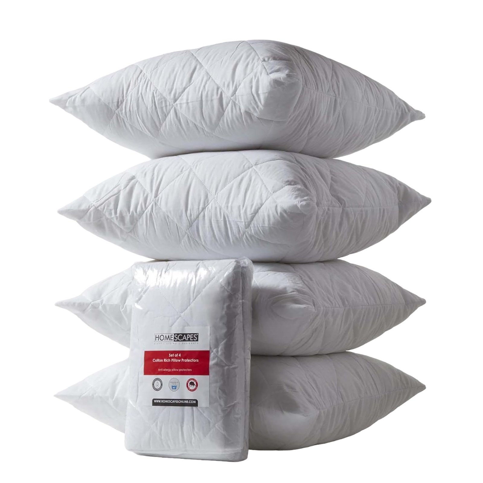 Homescapes Pack of 4 Square Quilted Pillow Protectors - 65 x 65 cm