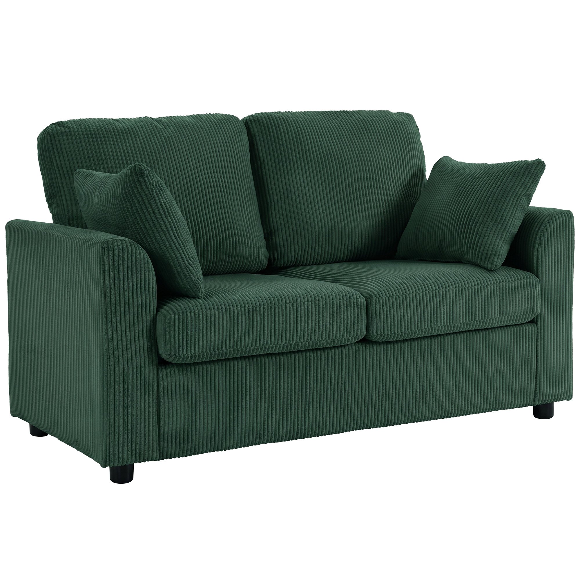 HOMCOM 2 Seater Corduroy Small Sofa - Dark Green