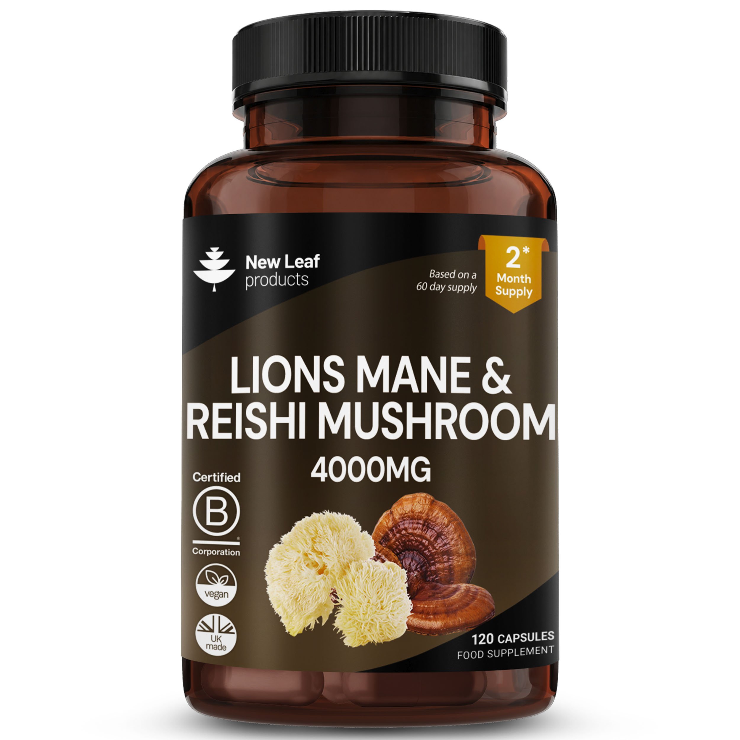 New Leaf Lions Mane & Reishi Mushroom 4000mg - 120 Capsules