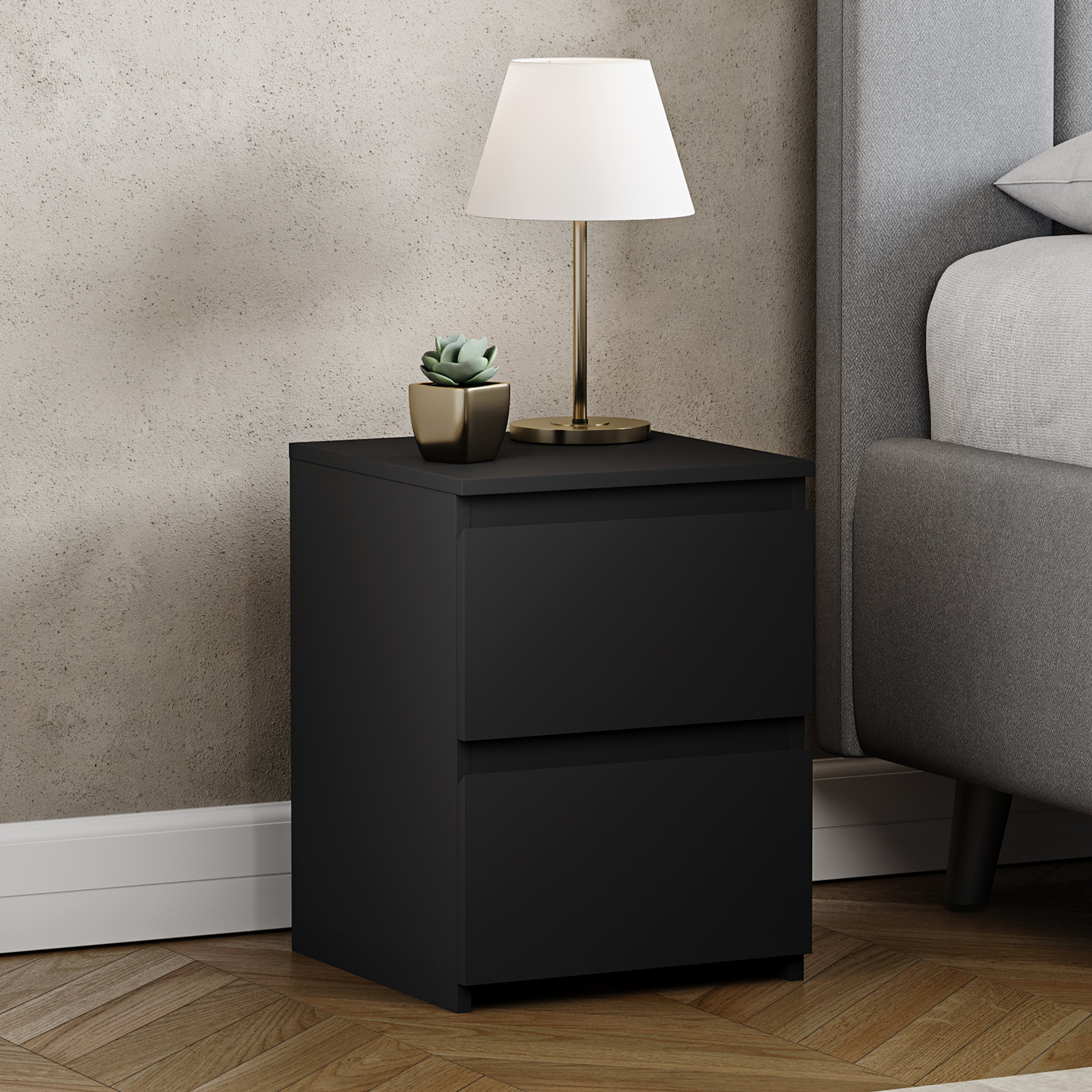 Vida Designs Denver 2 Drawer Bedside Chest - Black