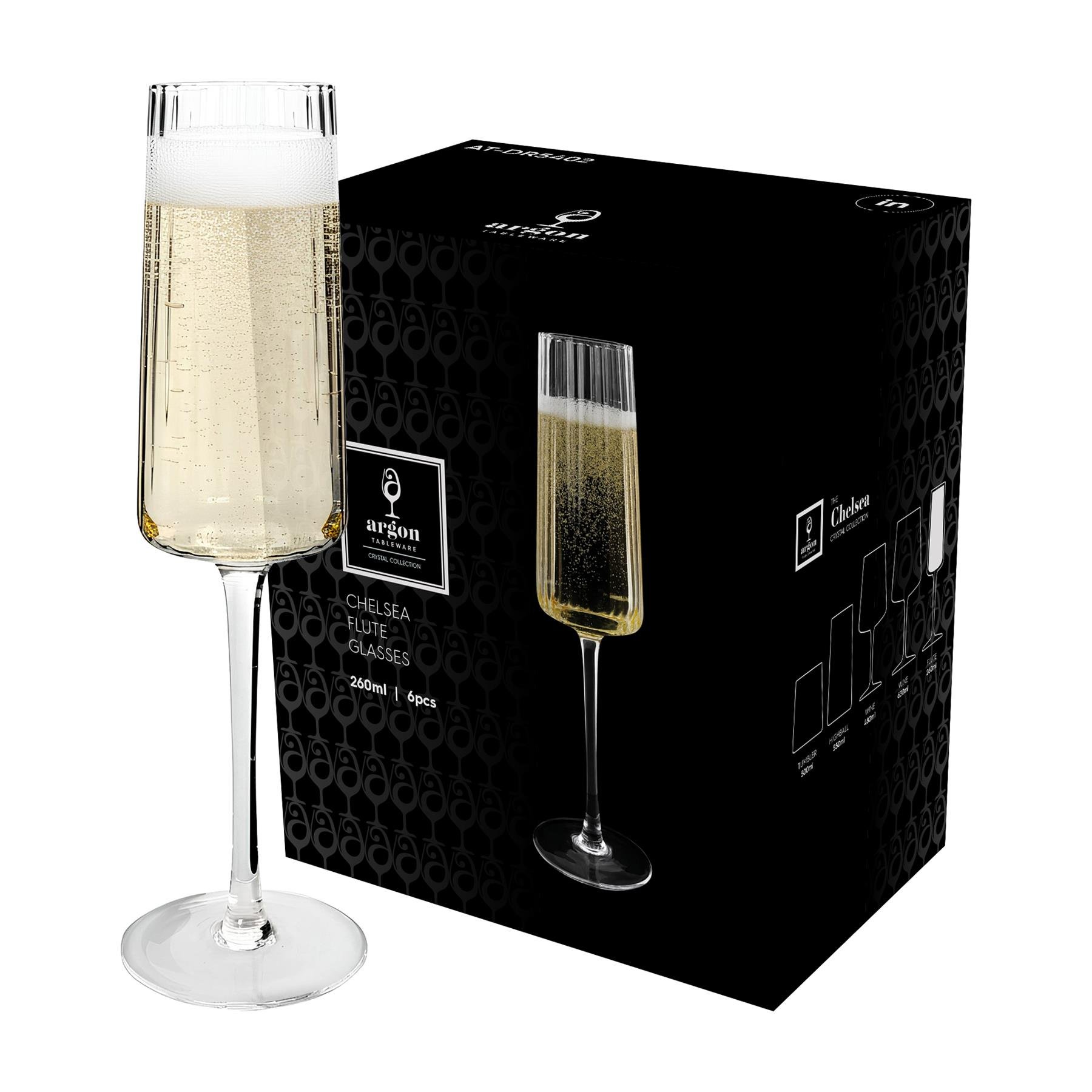 Argon Tableware Chelsea Optic Crystal Champagne Flutes - 260ml - Pack of 24