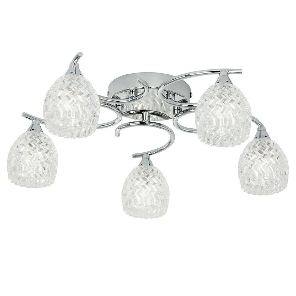 Loops Direct 41cm Diameter Steel and Glass Semi Flush Ceiling Light - Chrome