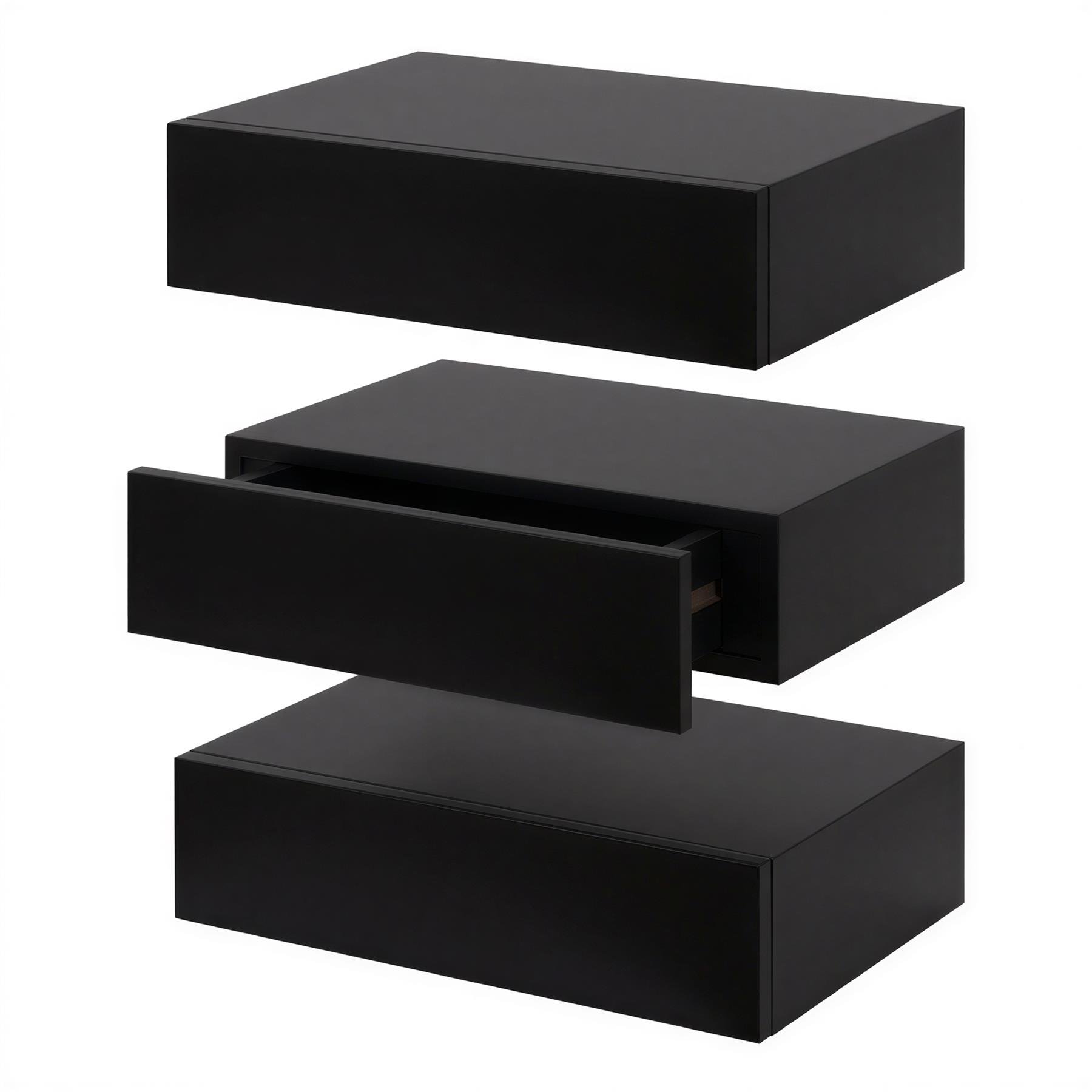 Harbour Housewares Wooden Floating Shelves with Drawer Pack of 3 - Black
