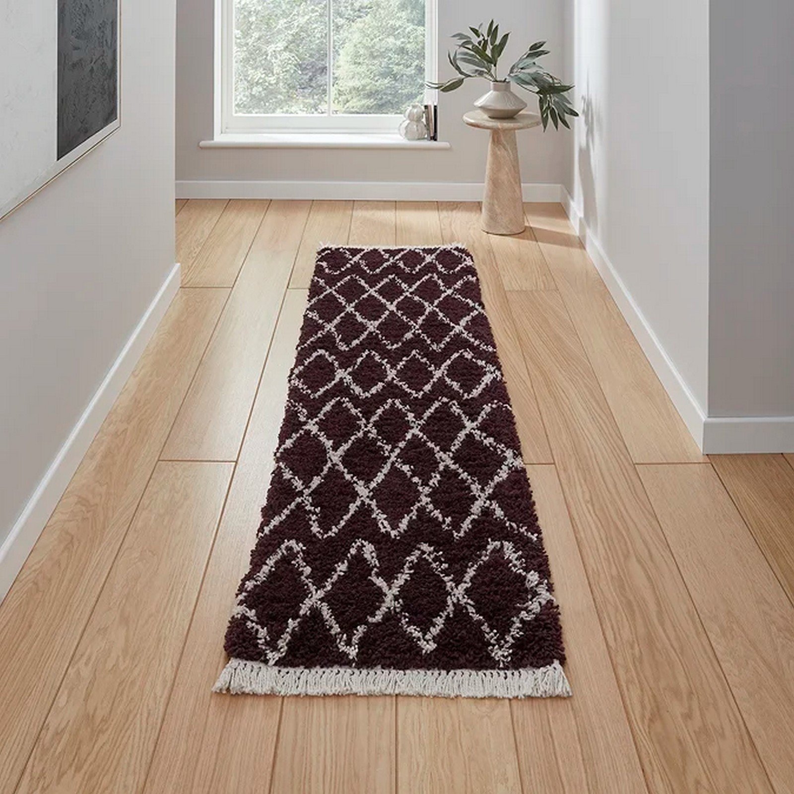 Mega Flooring Purple Shaggy Geometric Runner - 60 x 230cm
