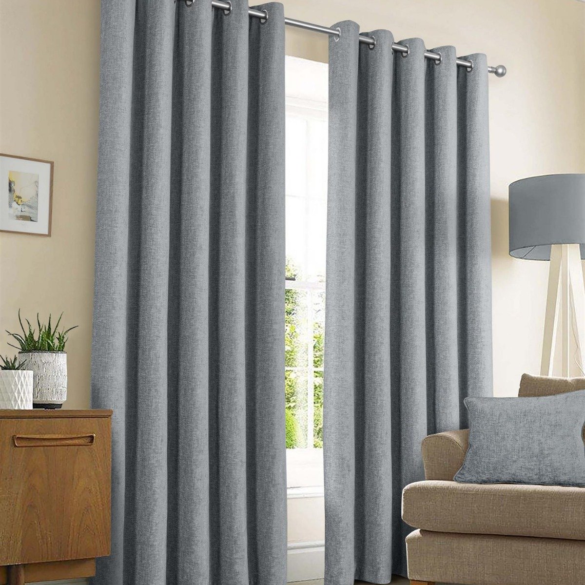 Sundour Amberley Eyelet Curtains - Nickel - 117 x 137cm
