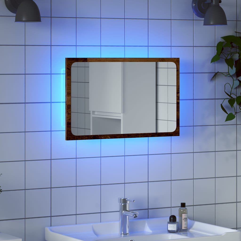 Walplus Bathroom Mirror with LED Light - Old Wood - 60 x 8.5 x 38 cm