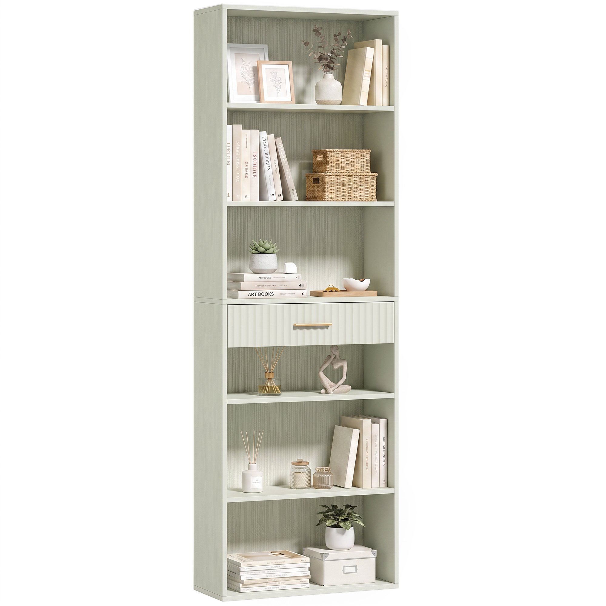 HOMCOM 7 Tier Freestanding Tall Bookcase with Cubes - Light Green