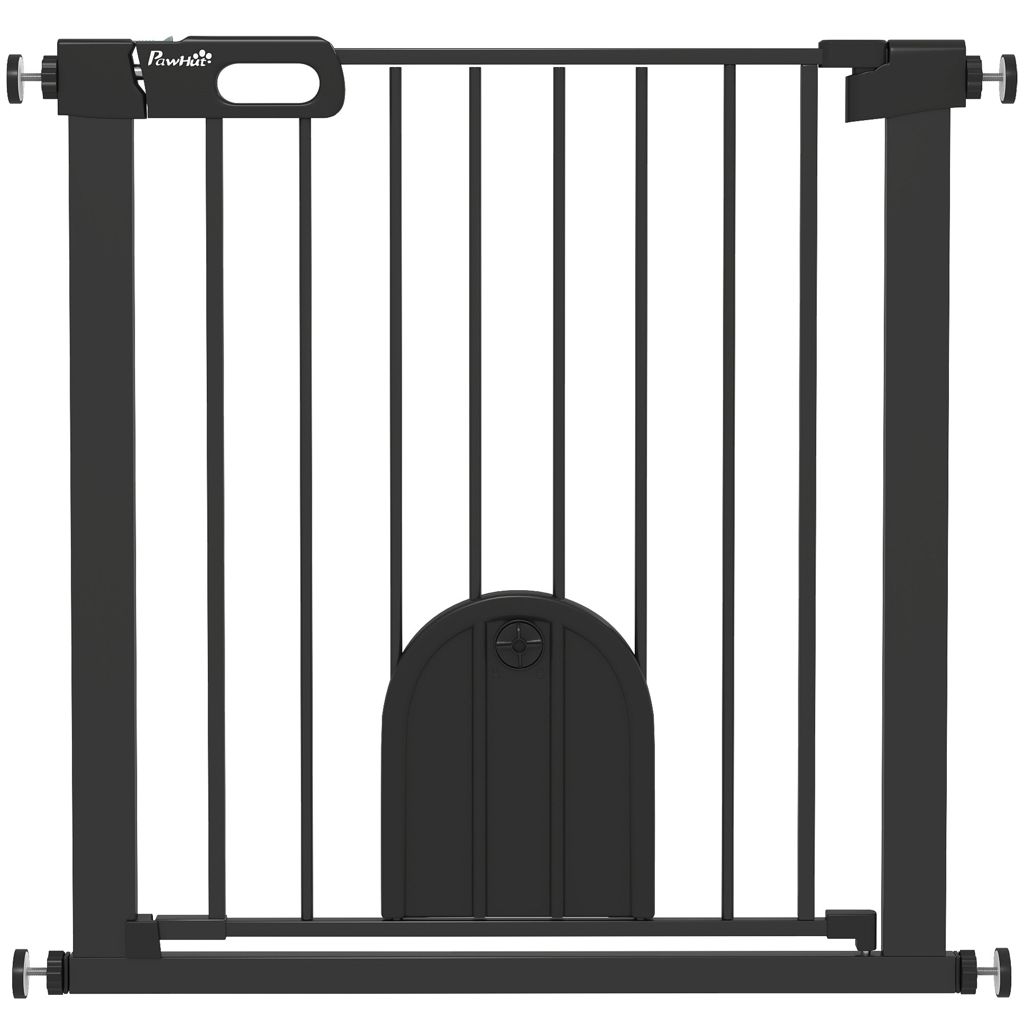 PawHut Pressure Fit Cat Flap Pet Safety Gate - 75-82cm - Black