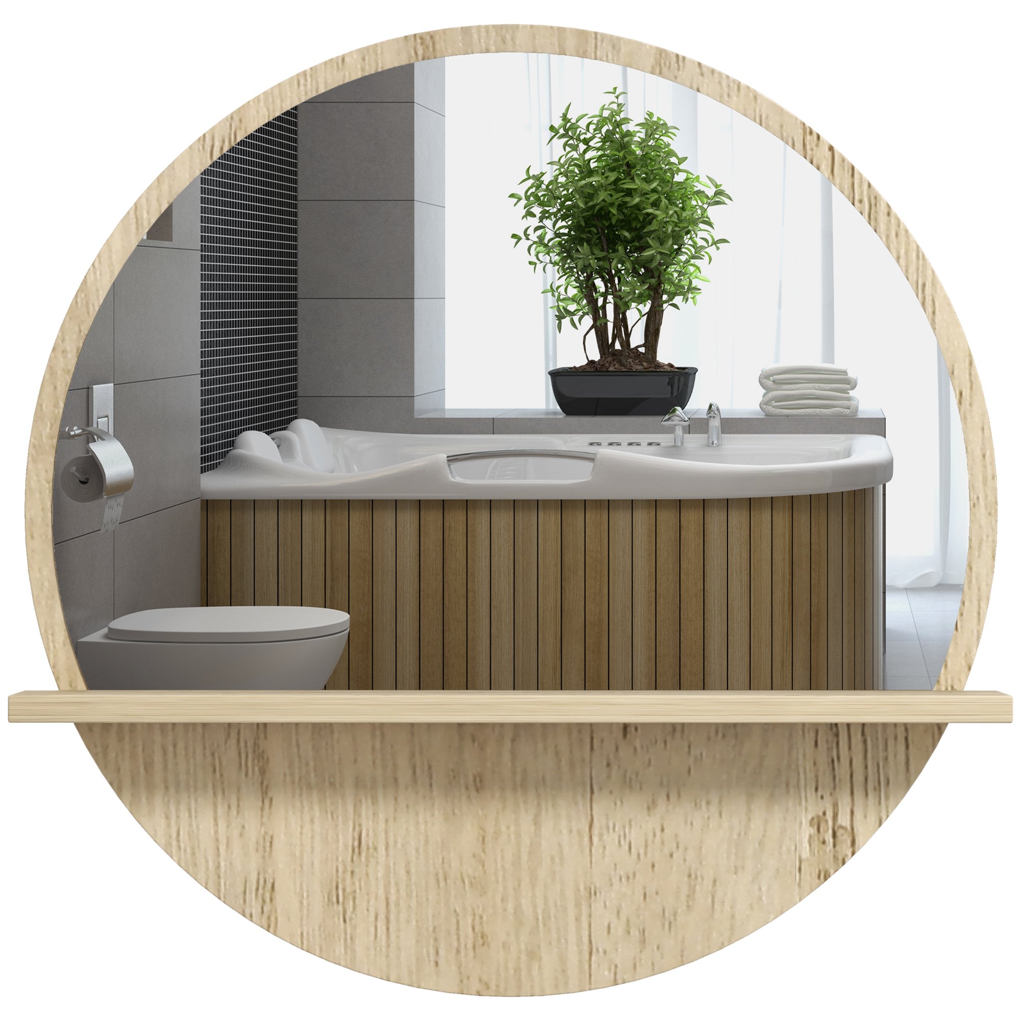 kleankin 45cm Round Wall Mounted Bathroom Mirror - Natural