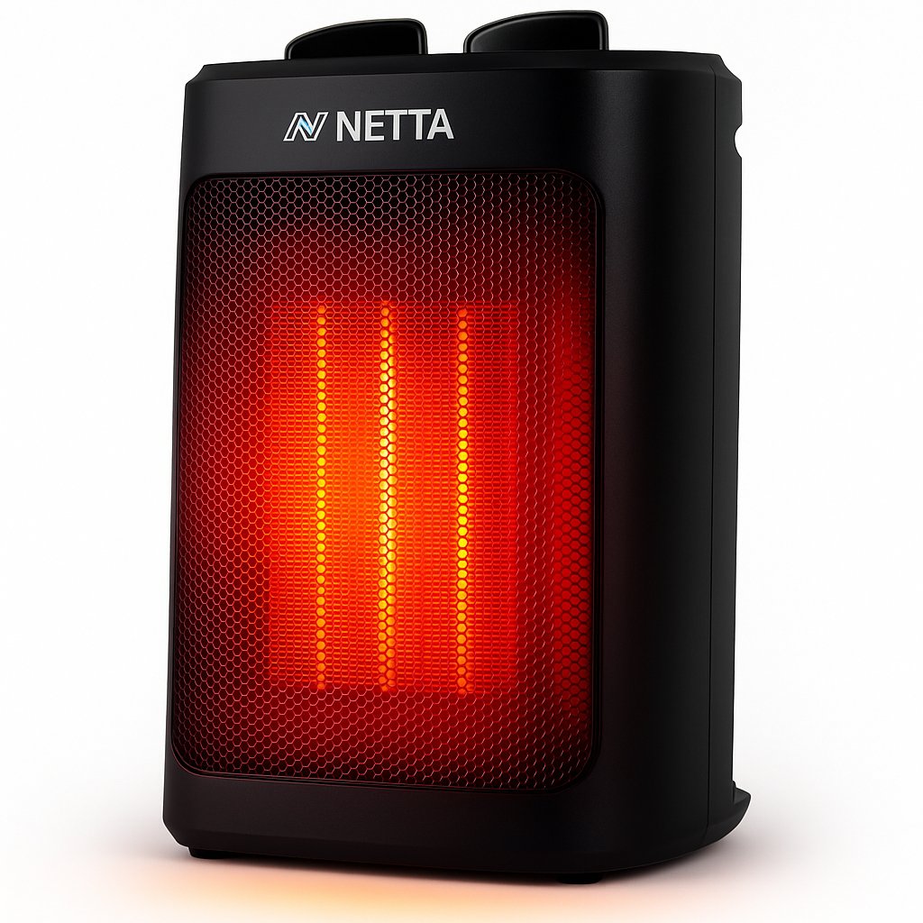 NETTA Ceramic Fan Heater 2000W with 3 Heat Settings - Black