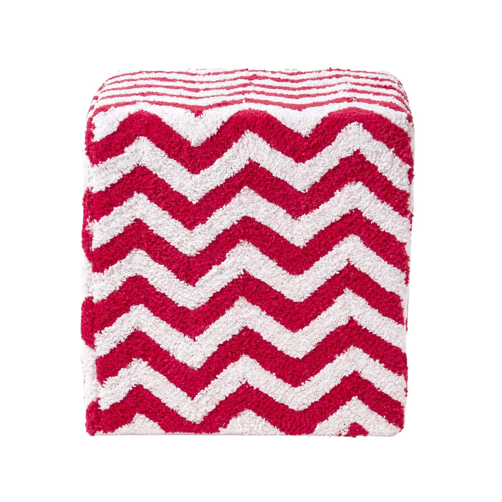 Homescapes Chevron Cube Pouffe Tufted Cotton - Red & White - 36 x 36 x 38 cm