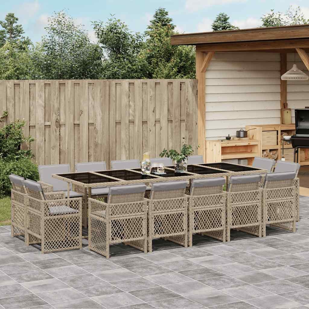 Walplus 15 Piece Poly Rattan Garden Dining Set - Beige - 275 x 106 x 73 cm