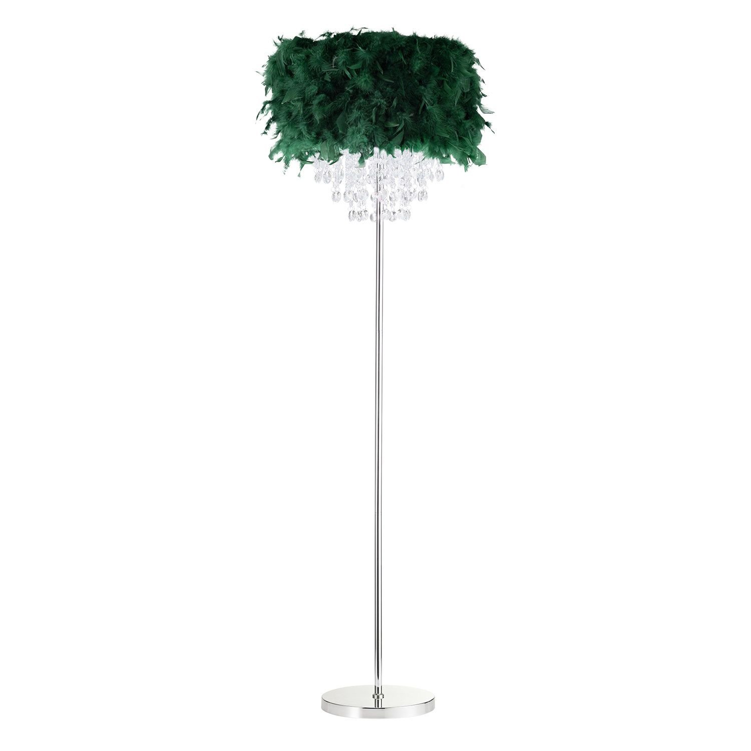 Happy Homewares Forest Green Feather with Waterfall Drops Floor Lamp - 40cm