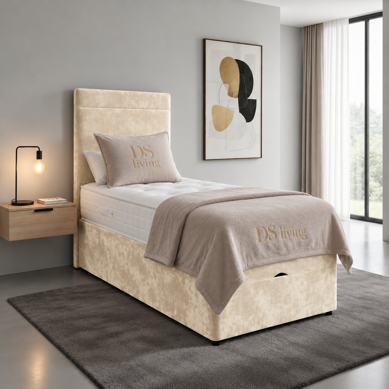 DS Living Muse Single Velvet Divan Bed Frame - Cream