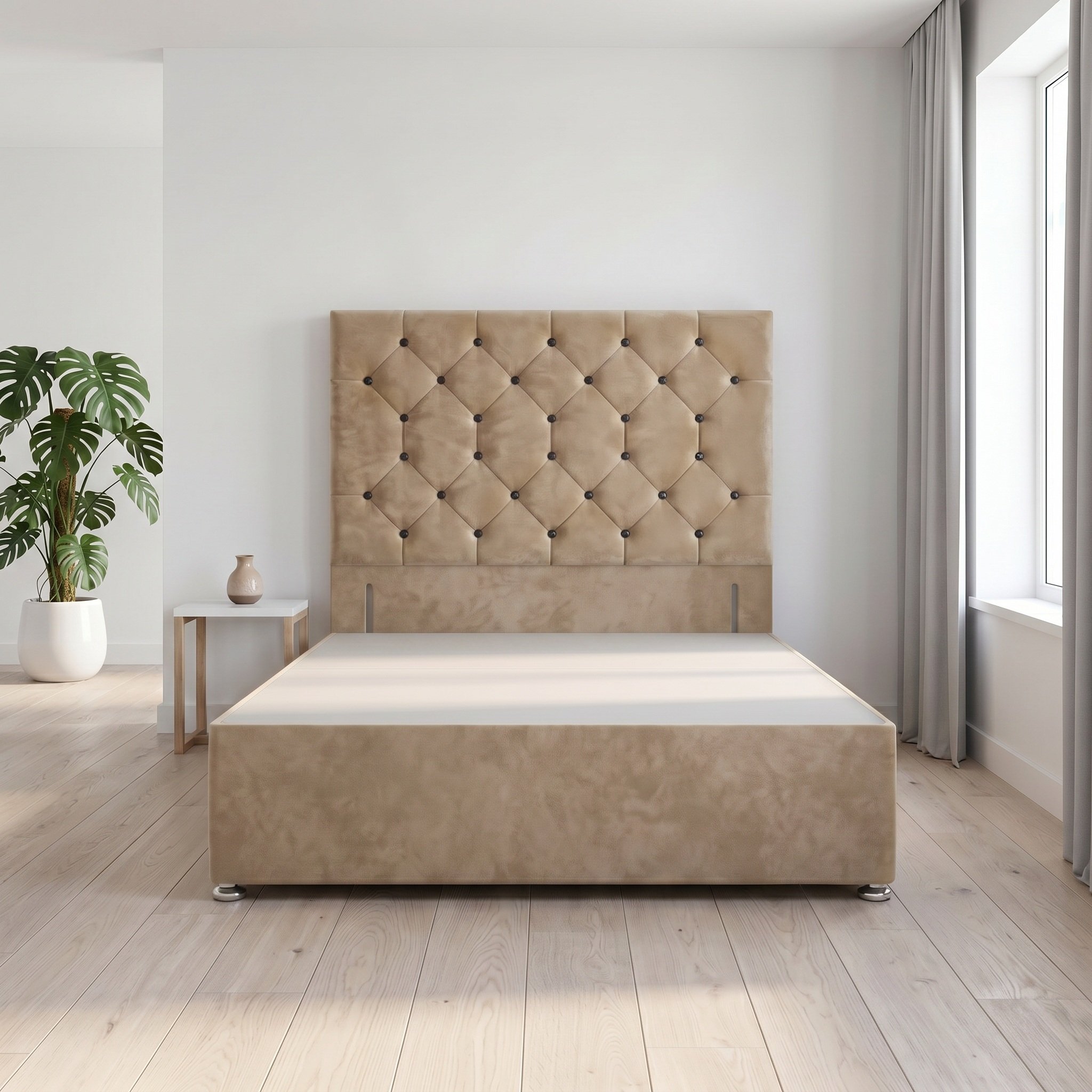 Somnior Diamante Velvet 5FT King Divan Bed Base - Beige