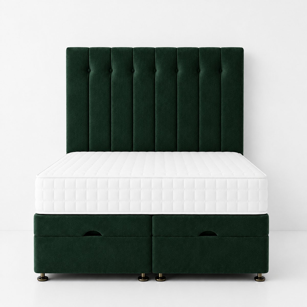 Comfy Deluxe Leo 6ft Superking Plush Velvet End Lift Ottoman Bed Set - Green