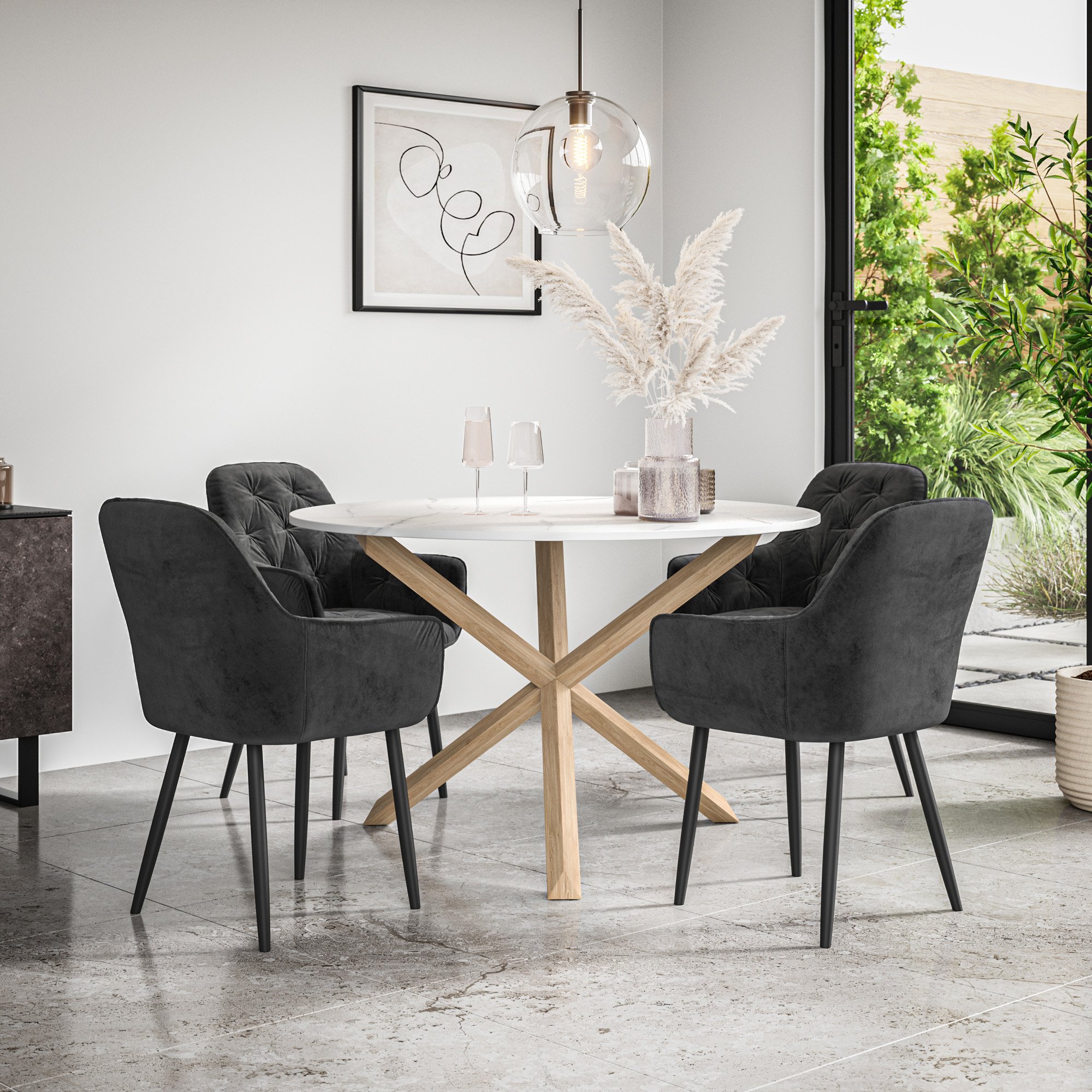 Furniture Online Malvern Anika Marble Top Dining Table & 4 Black Chairs